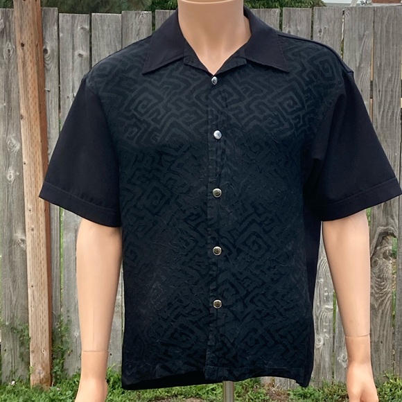 Spanish Harlem Black Geometric Rockabilly Flame Button Bowling Shirt Men’s M - Picture 1 of 7